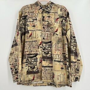 American Colors Vintage Men’s Button Down Bold Graphics Cotton Shirt Size Large